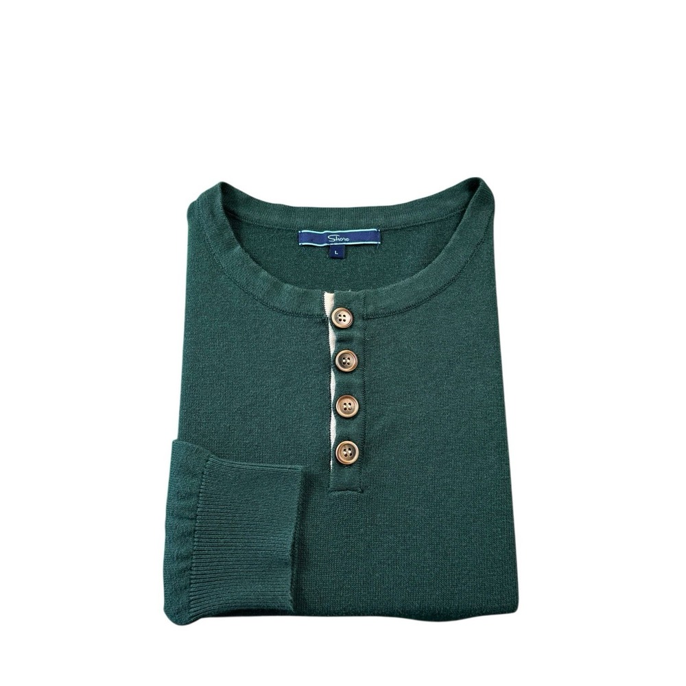 Shore Cotton Cashmere Forest Green Men's L/s Henley Driver Shirt Size Large